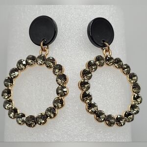 ✨2/$10✨ Black Circular Earrings Dark Gray Gemstones Statement Gold Tone Band